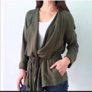 Bleuh Ciel Olive Draped Cardigan Jacket. Size XSmall. EUC